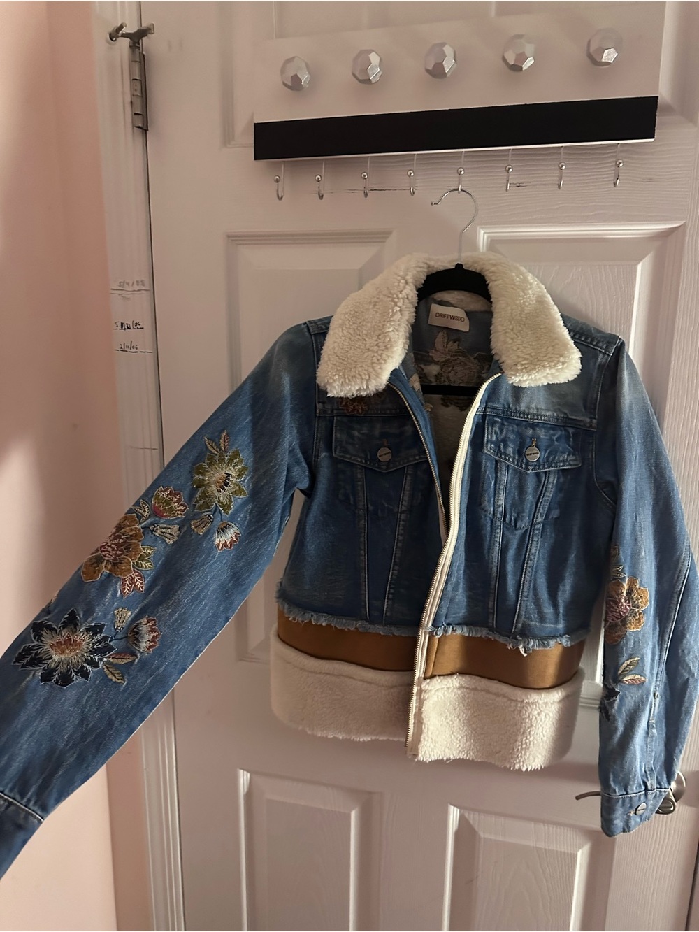 Embroidered Sherpa Denim Jacket - Blue